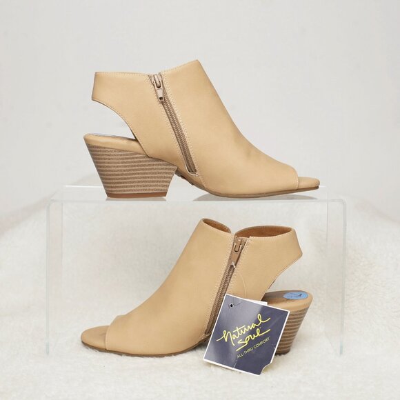 Natural Soul Shoes - New Natural Soul Peep Toe  Chunky  Heel Open Back Size 7.5 M 38 Eur